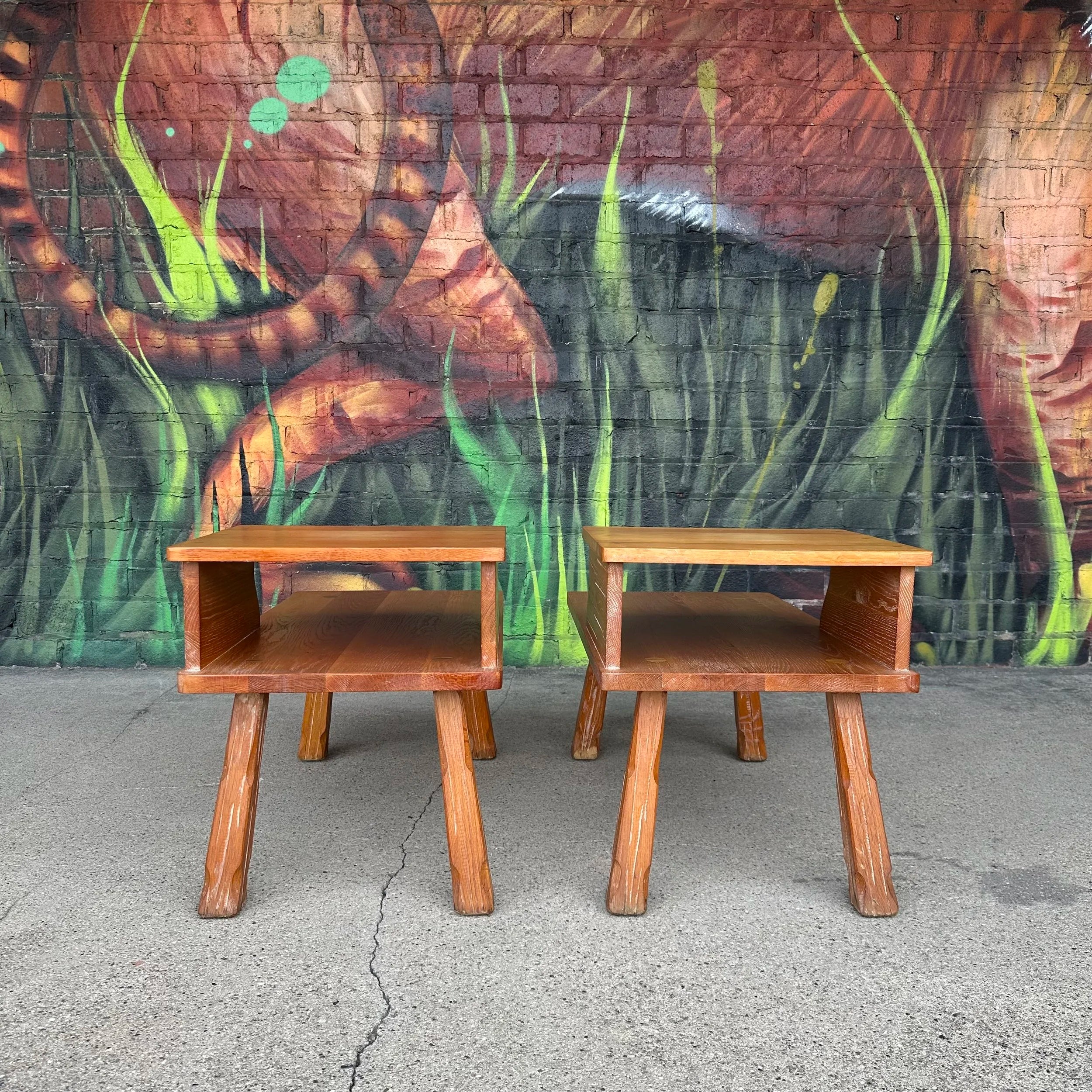 Original American "Cowboy Ranch Oak" Pair of Side Tables by A. Brandt