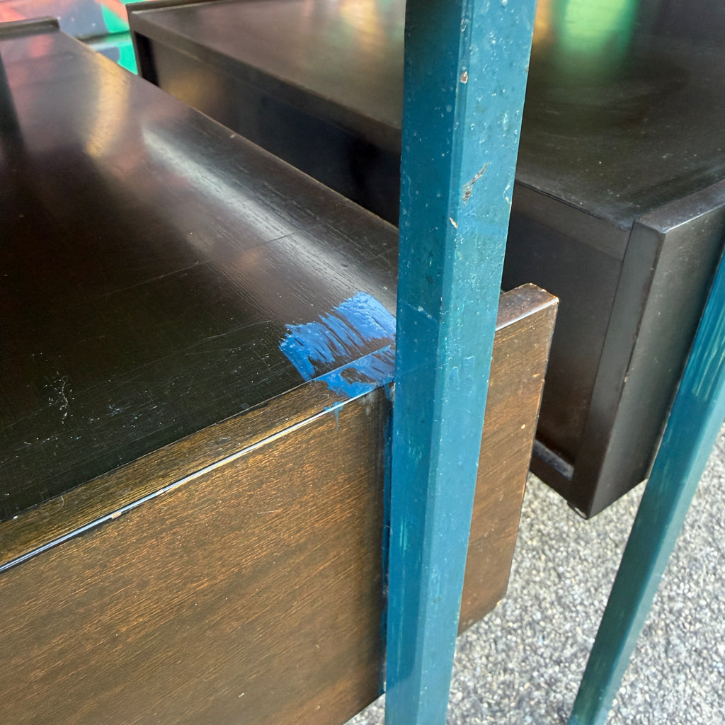 Mid-Century Modern Vista Furniture California Nightstands With Leather Pulls Walnut Laminate