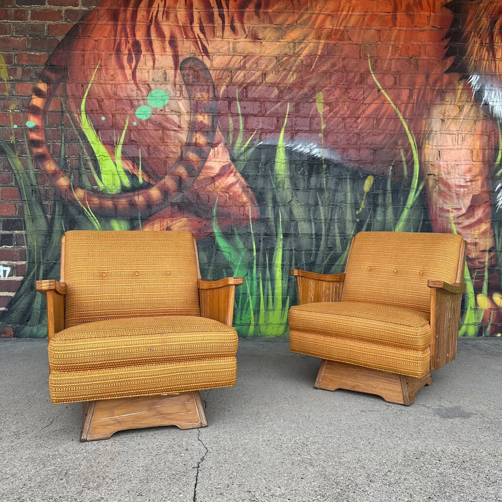 Pair of A. Brandt Vintage Ranch Oak Swivel Chairs