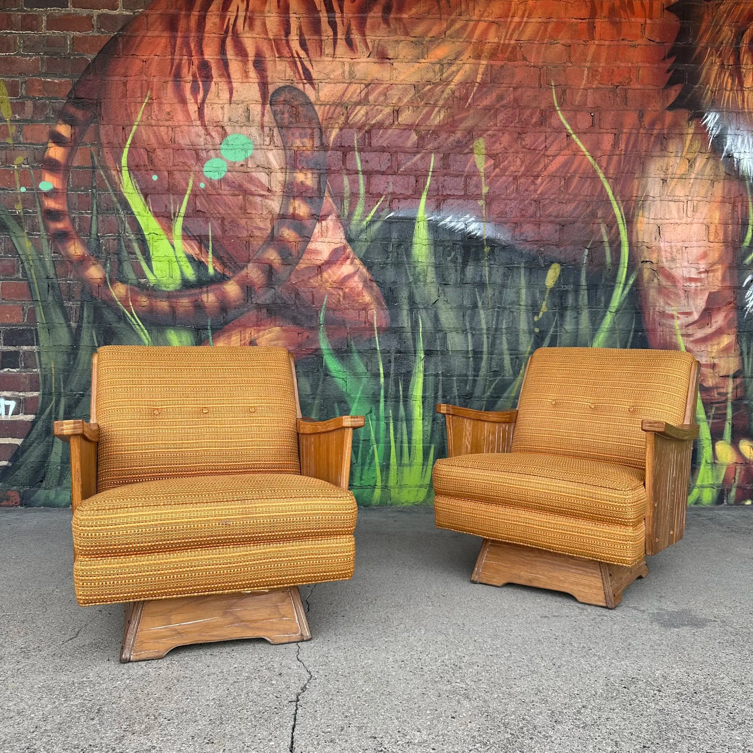 Pair of A. Brandt Vintage Ranch Oak Swivel Chairs