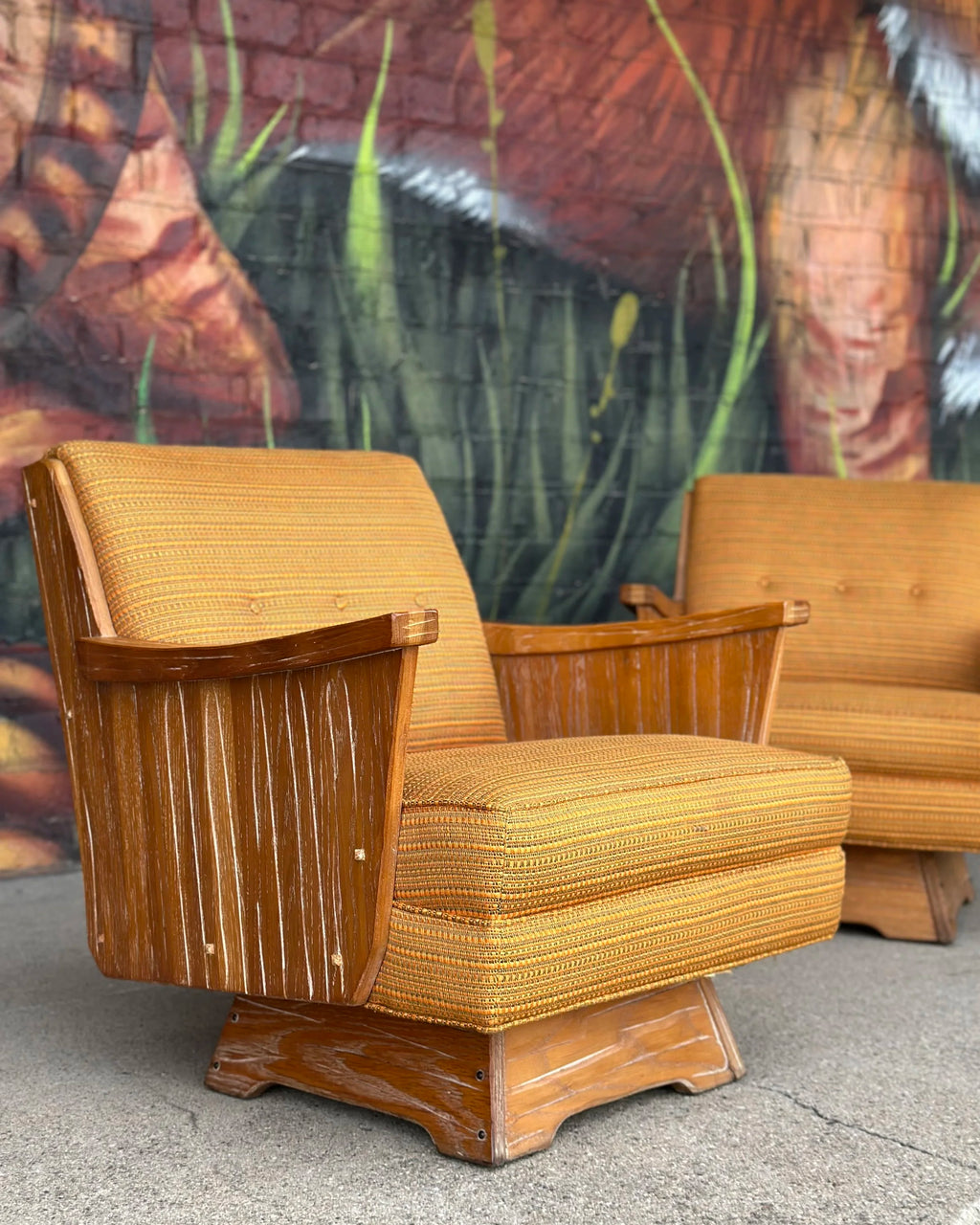 Pair of A. Brandt Vintage Ranch Oak Swivel Chairs
