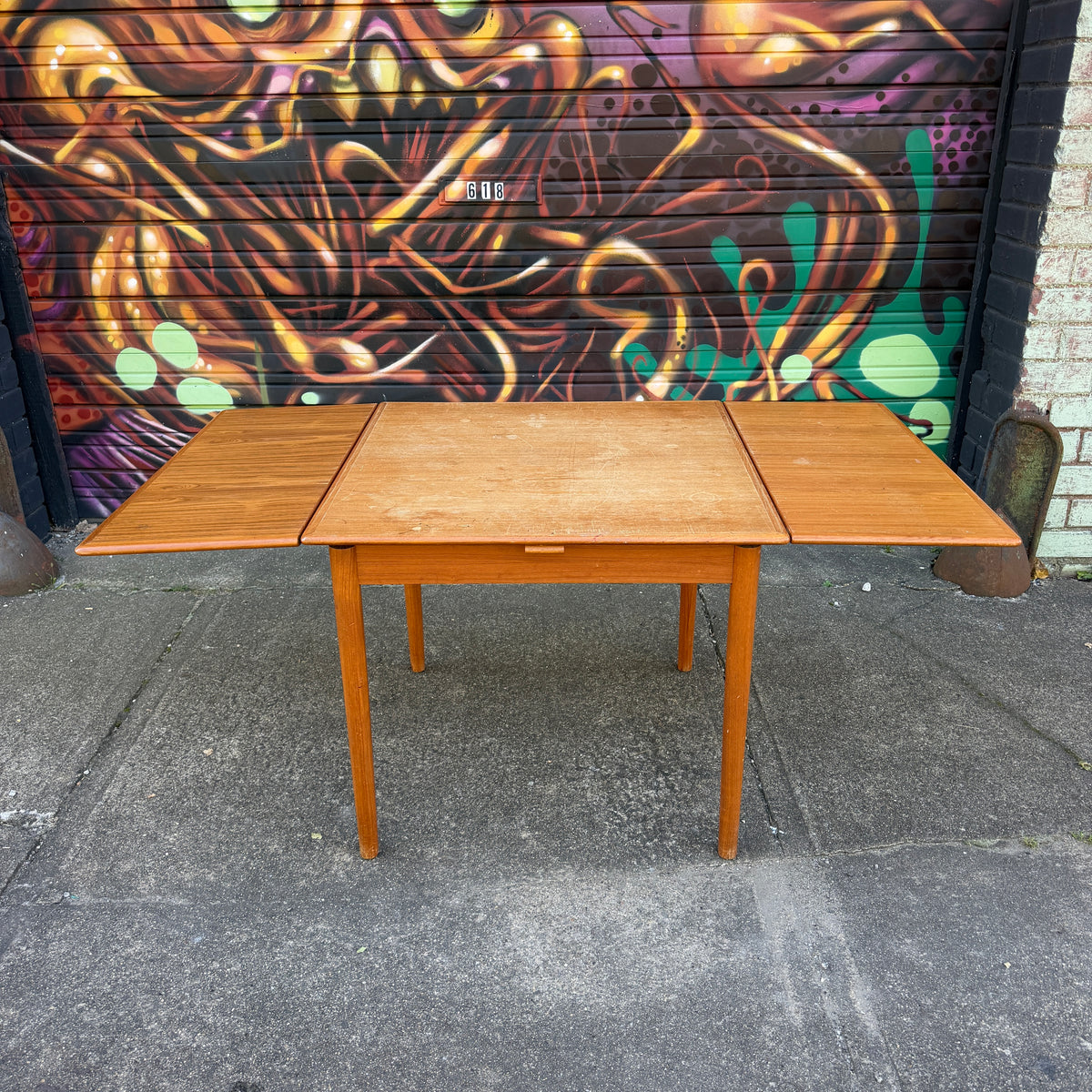 Square Teak Dining Table With 2 Leaves