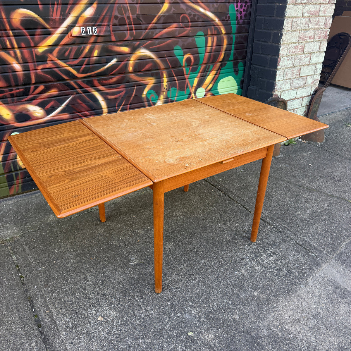 Square Teak Dining Table With 2 Leaves