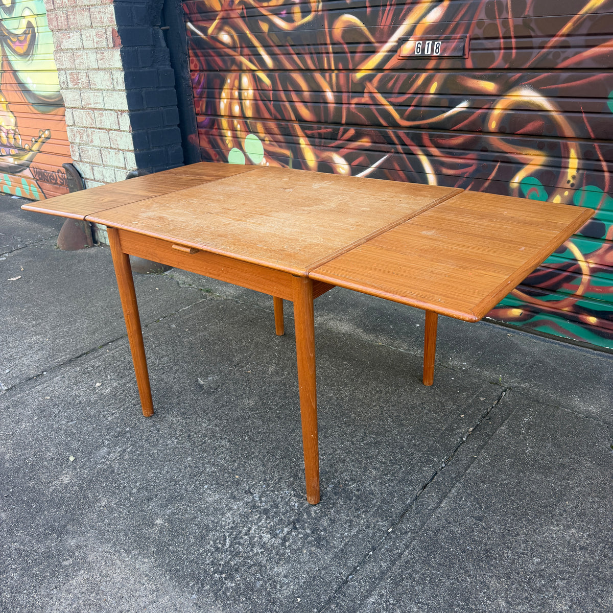 Square Teak Dining Table With 2 Leaves