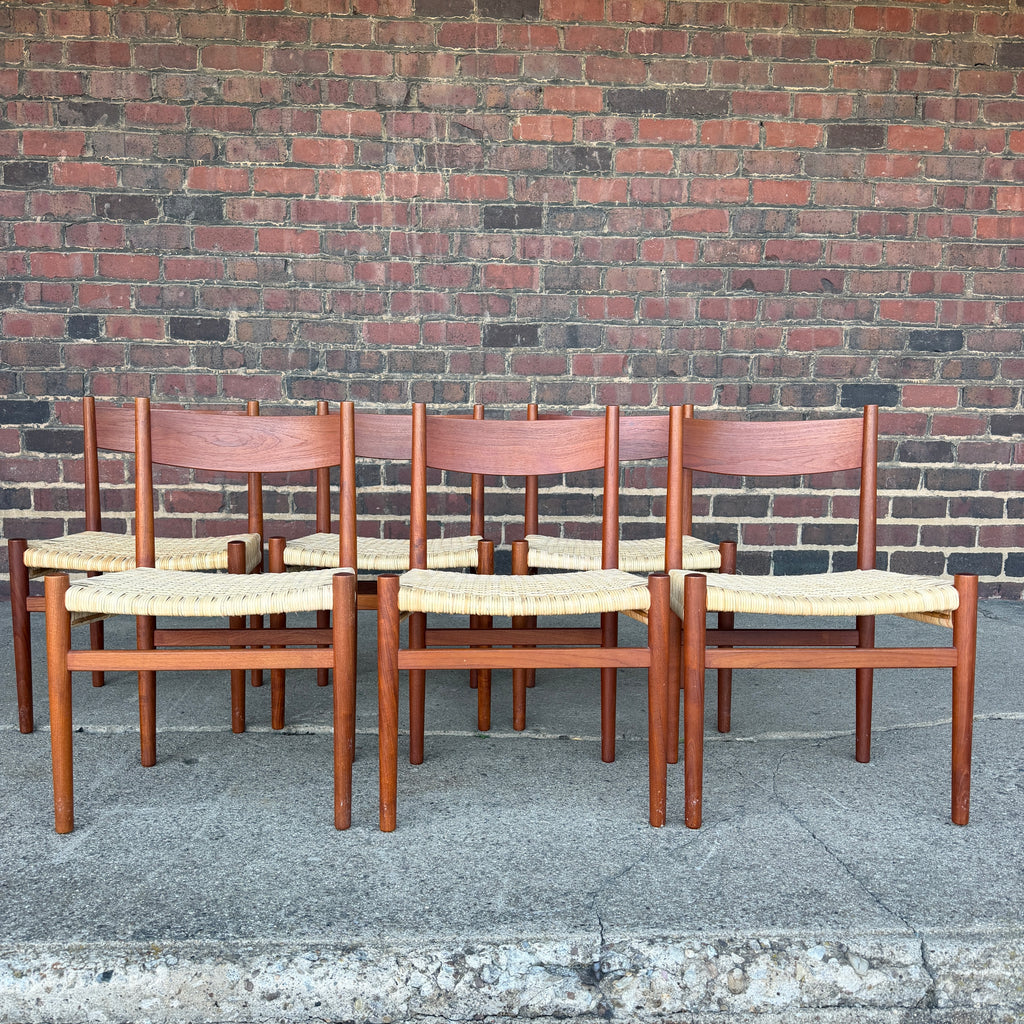 Set of 6 Hans Wegner Teak Dining Chairs With New Rushed Seats Ch-40 Teak