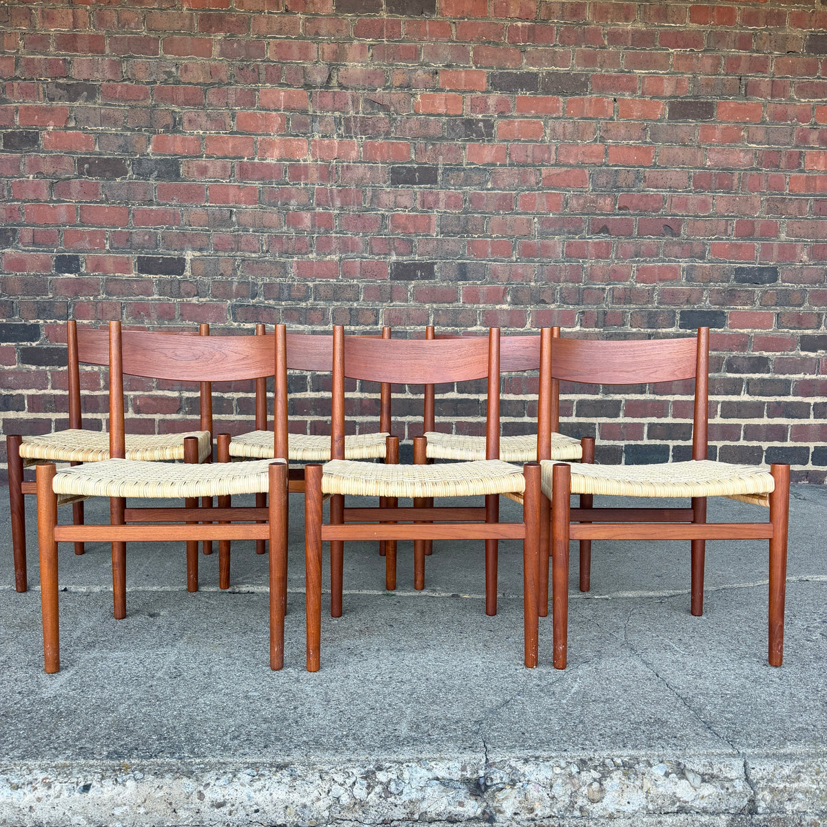 Set of 6 Hans Wegner Teak Dining Chairs With New Rushed Seats Ch-40 Teak