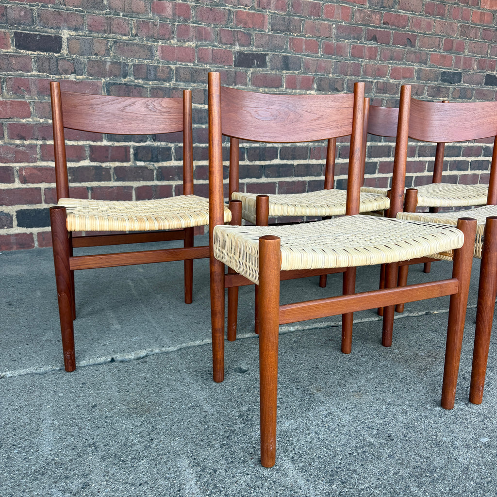 Set of 6 Hans Wegner Teak Dining Chairs With New Rushed Seats Ch-40 Teak