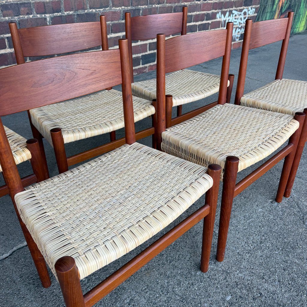 Set of 6 Hans Wegner Teak Dining Chairs With New Rushed Seats Ch-40 Teak