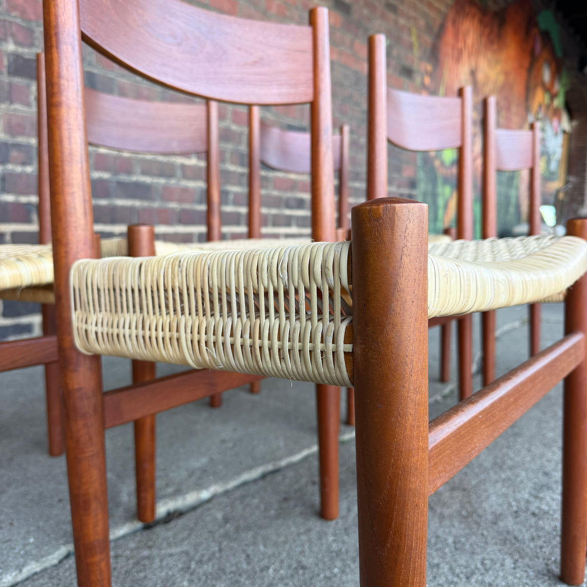 Set of 6 Hans Wegner Teak Dining Chairs With New Rushed Seats Ch-40 Teak