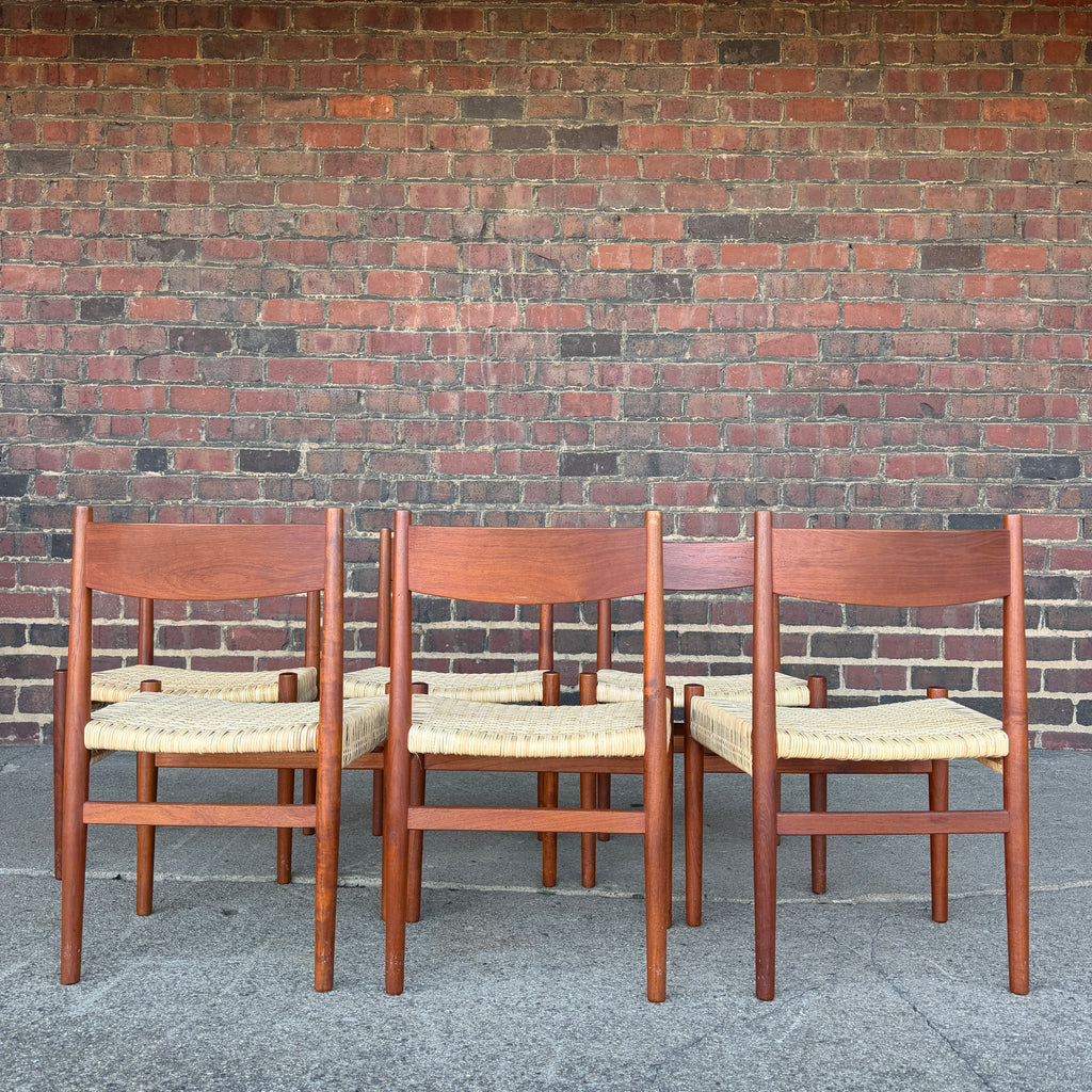 Set of 6 Hans Wegner Teak Dining Chairs With New Rushed Seats Ch-40 Teak