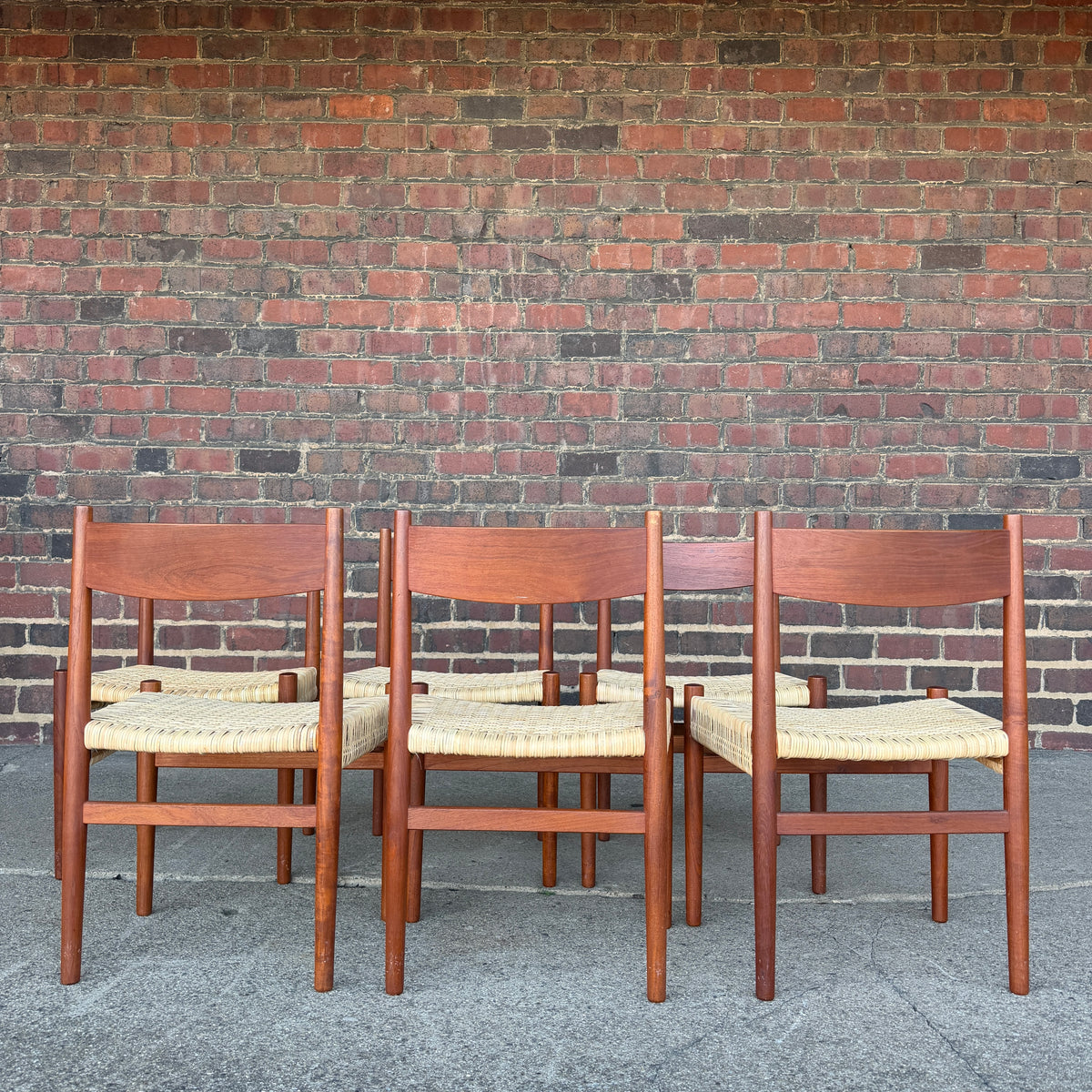 Set of 6 Hans Wegner Teak Dining Chairs With New Rushed Seats Ch-40 Teak