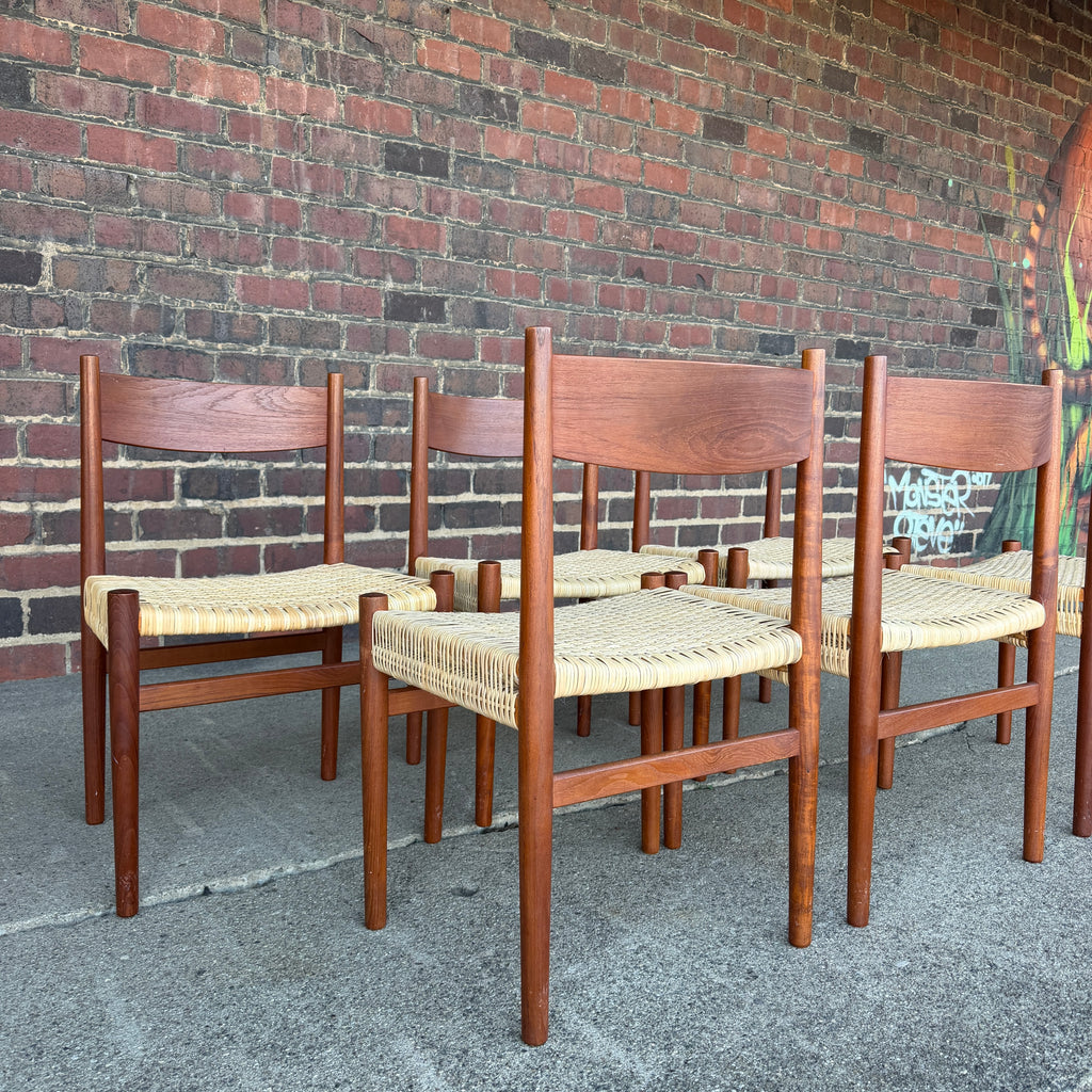 Set of 6 Hans Wegner Teak Dining Chairs With New Rushed Seats Ch-40 Teak