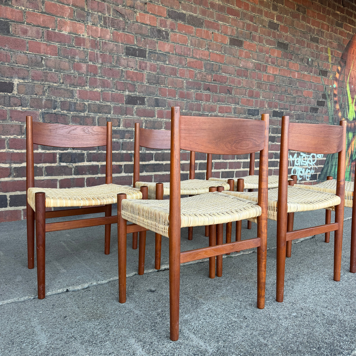 Set of 6 Hans Wegner Teak Dining Chairs With New Rushed Seats Ch-40 Teak