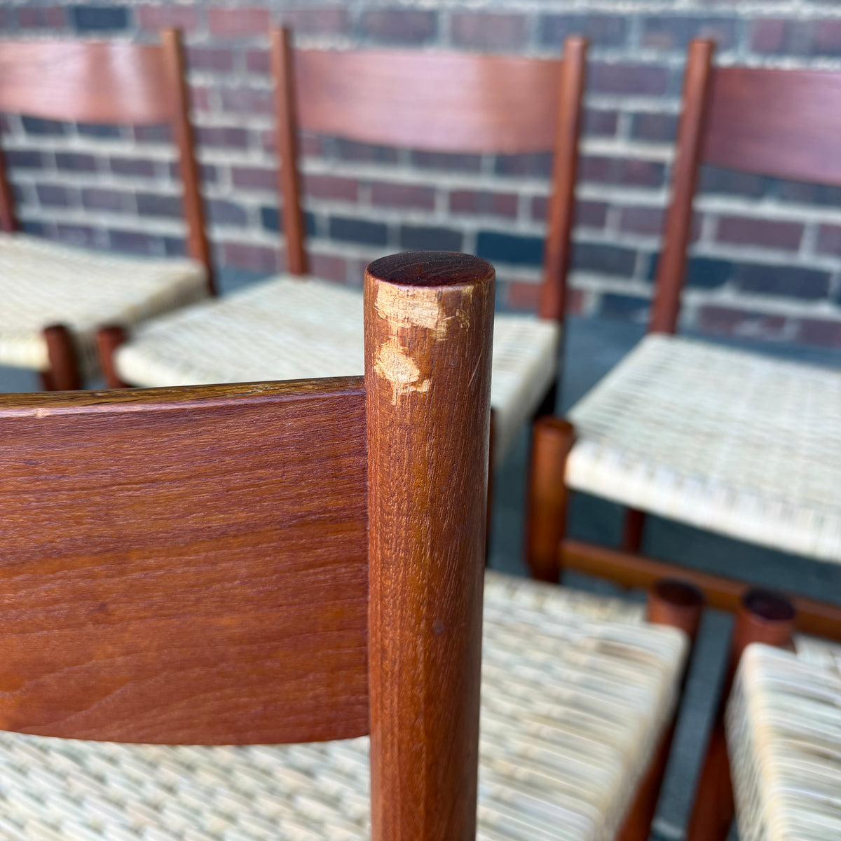 Set of 6 Hans Wegner Teak Dining Chairs With New Rushed Seats Ch-40 Teak