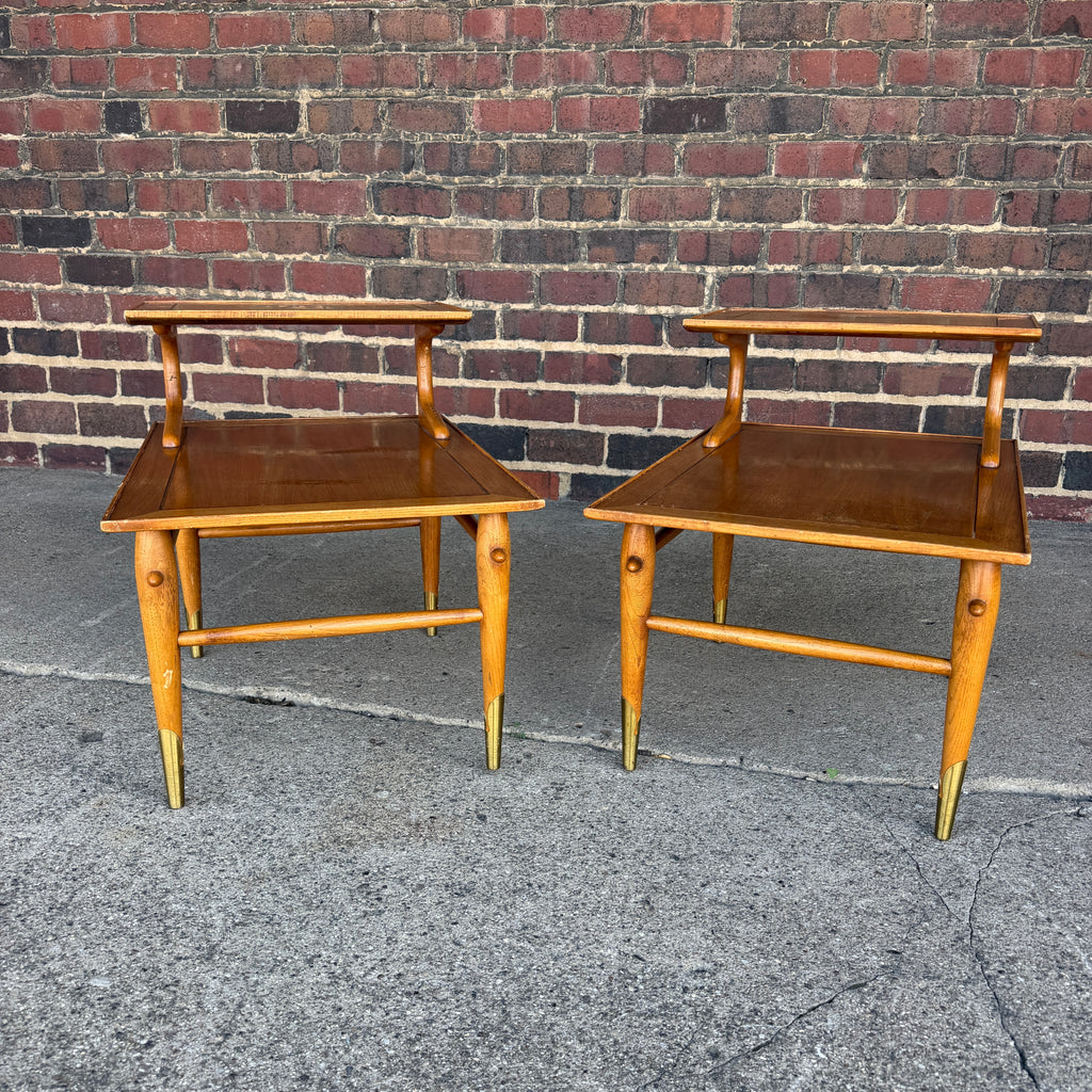 Pair of Copenhagan Two Tier Walnut End Tables by Lane Furniture