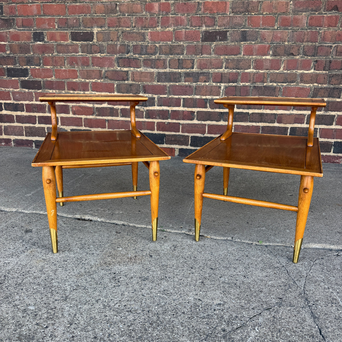 Pair of Copenhagan Two Tier Walnut End Tables by Lane Furniture
