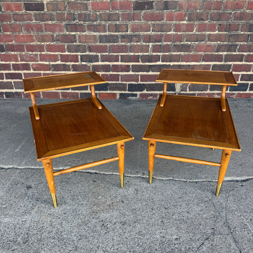 Pair of Copenhagan Two Tier Walnut End Tables by Lane Furniture