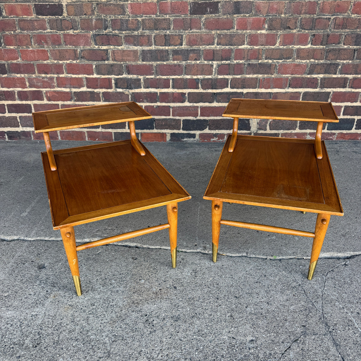 Pair of Copenhagan Two Tier Walnut End Tables by Lane Furniture