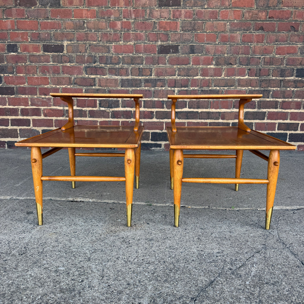 Pair of Copenhagan Two Tier Walnut End Tables by Lane Furniture