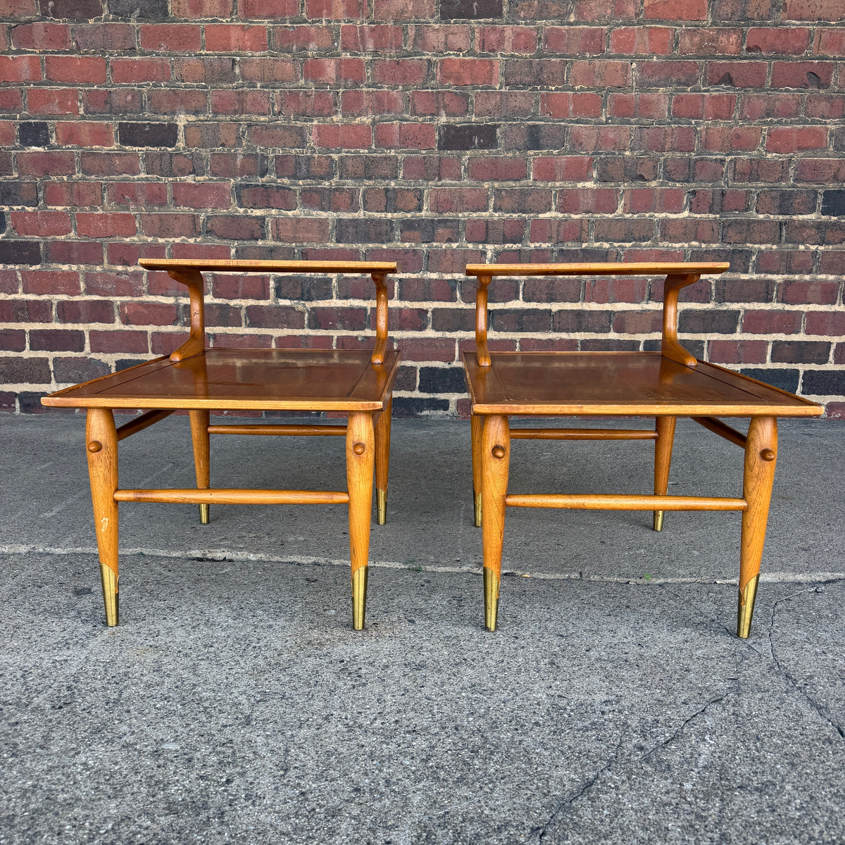 Pair of Copenhagan Two Tier Walnut End Tables by Lane Furniture
