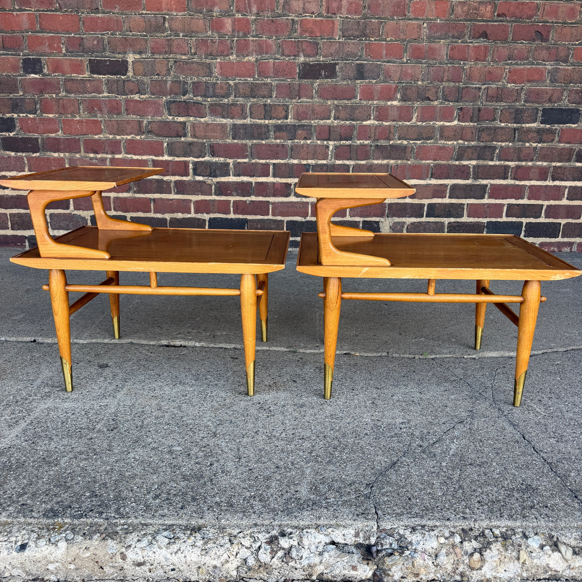 Pair of Copenhagan Two Tier Walnut End Tables by Lane Furniture