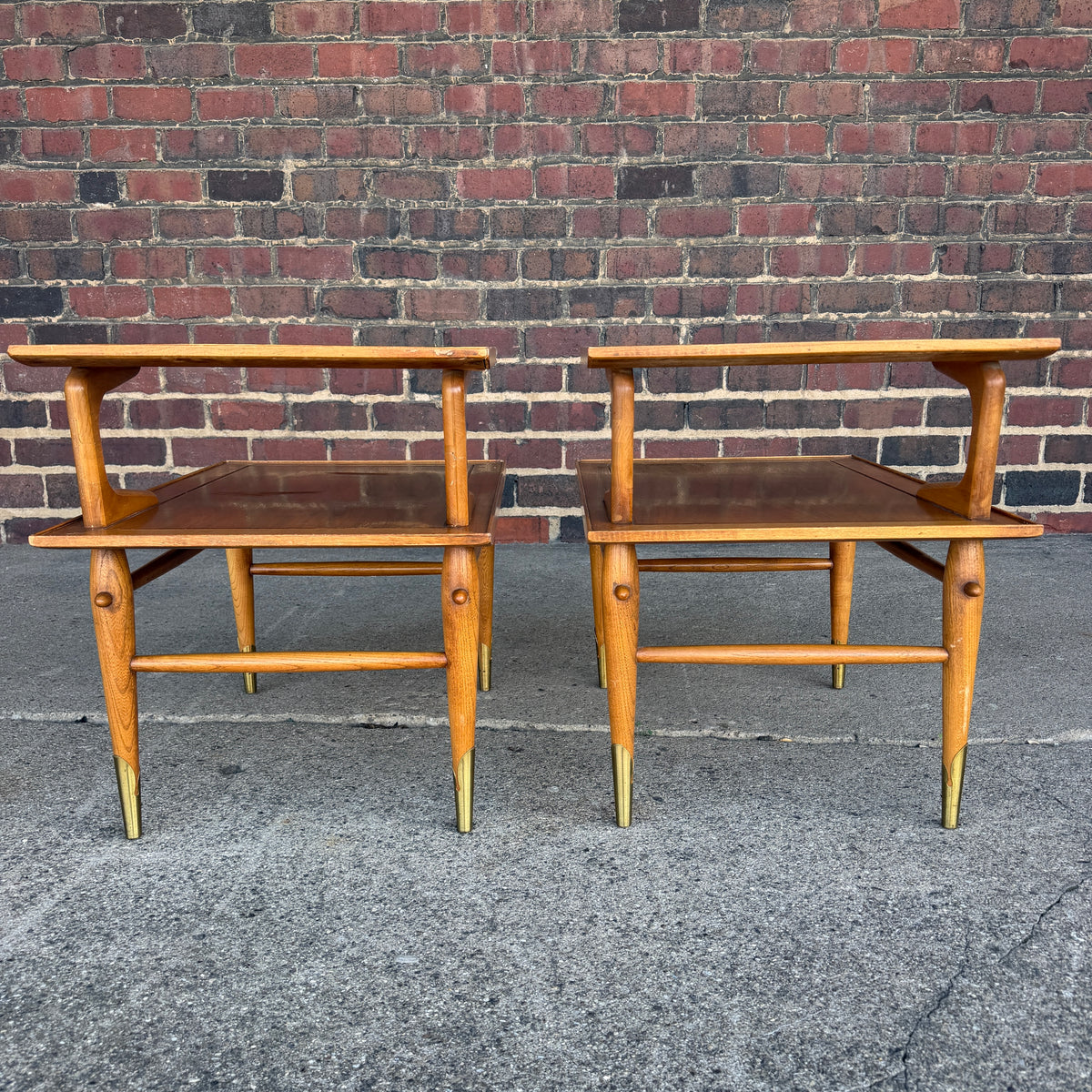Pair of Copenhagan Two Tier Walnut End Tables by Lane Furniture