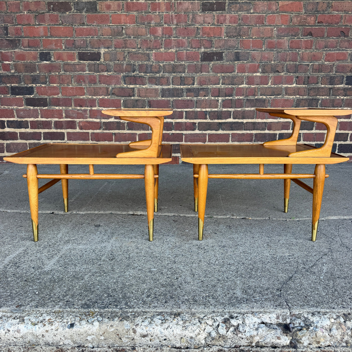 Pair of Copenhagan Two Tier Walnut End Tables by Lane Furniture