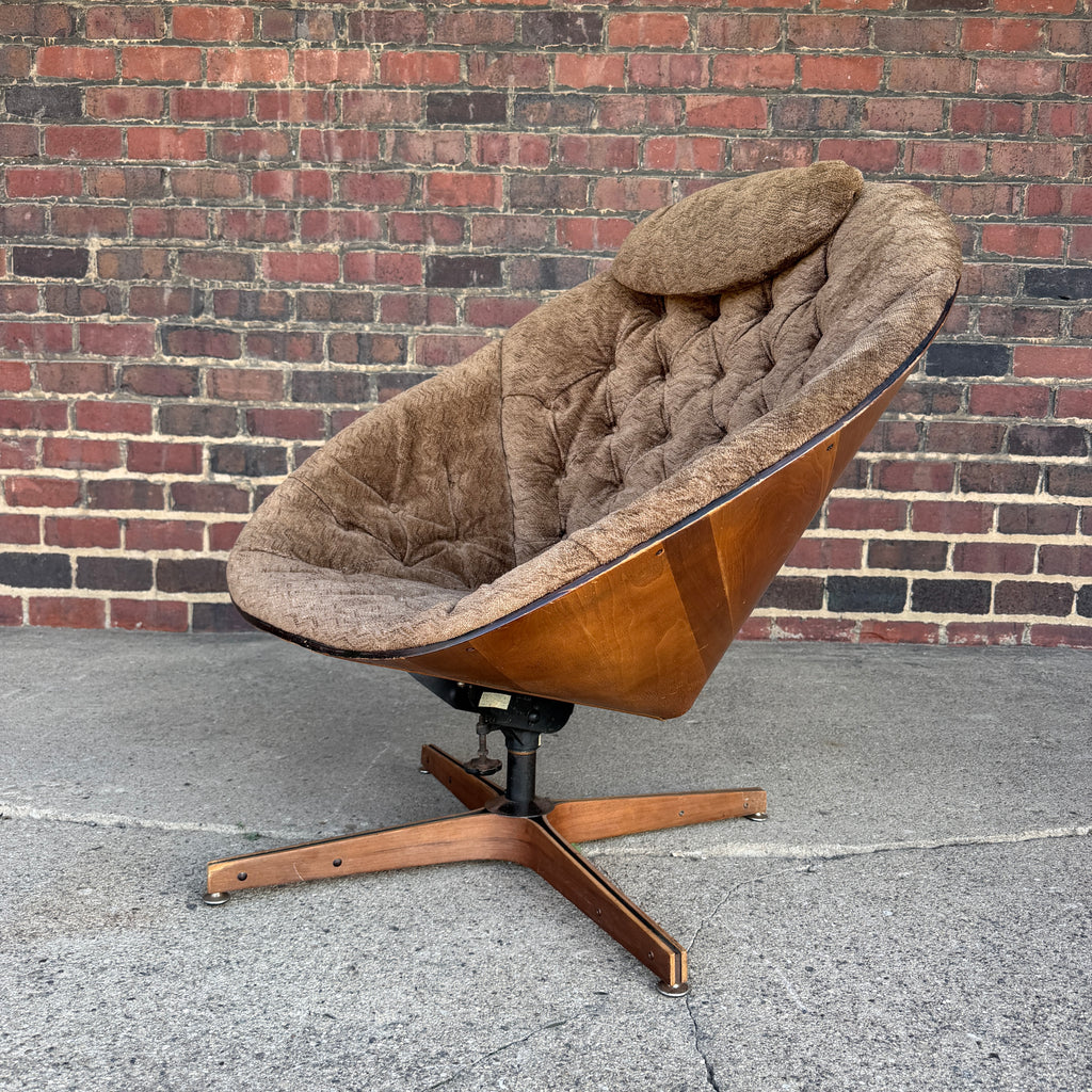 Large George Mulhauser Plycraft Mid-Century Modern Walnut "Cone" Swivel Lounge Chair