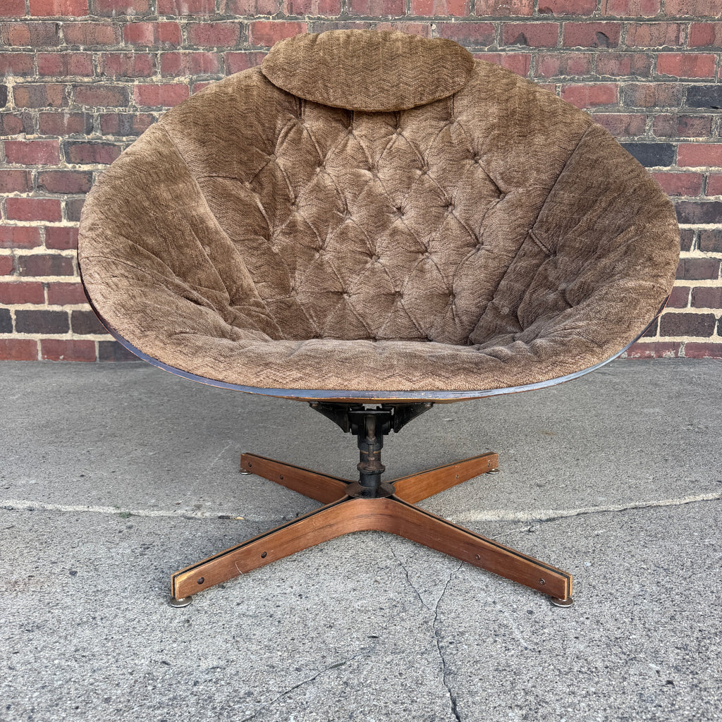 Large George Mulhauser Plycraft Mid-Century Modern Walnut "Cone" Swivel Lounge Chair