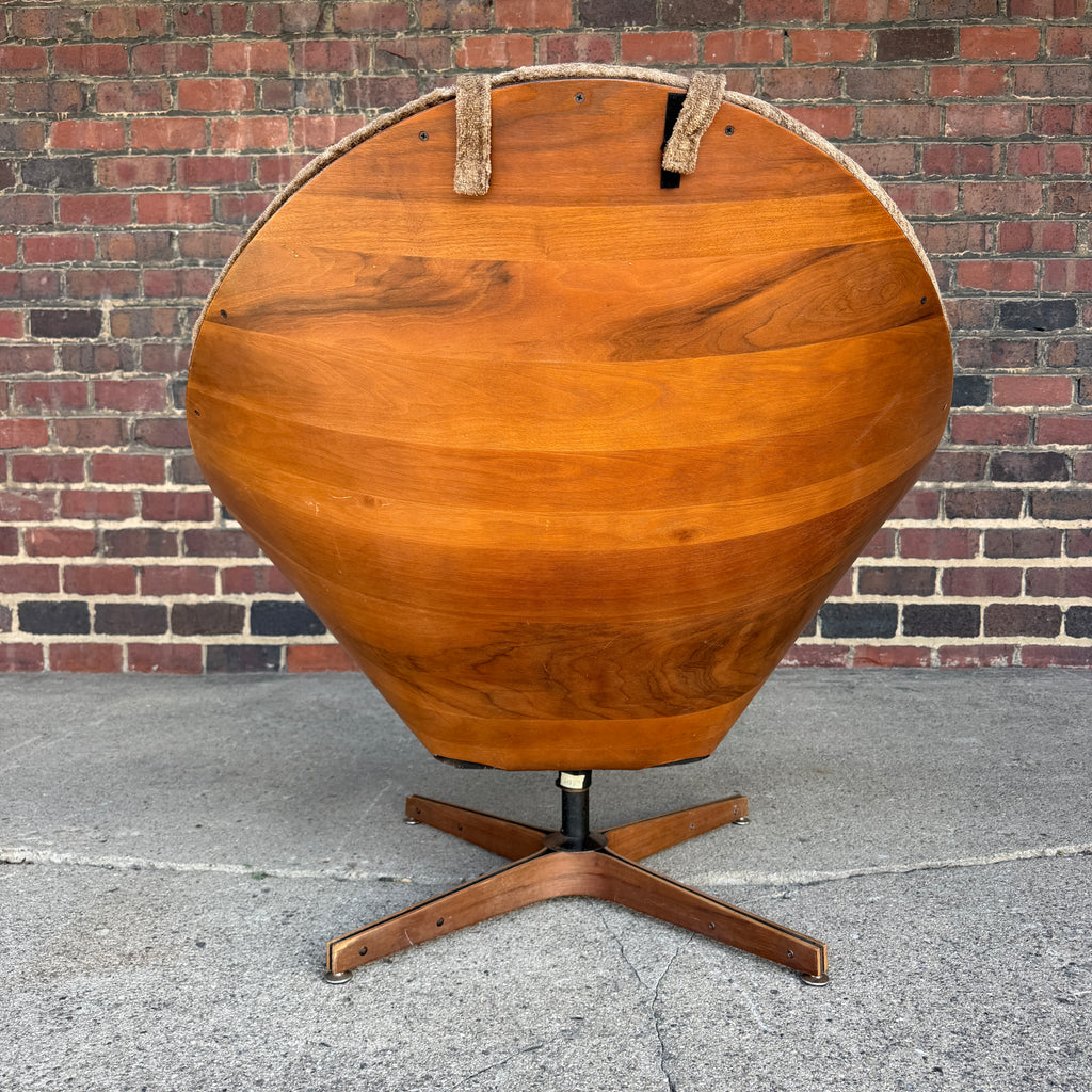 Large George Mulhauser Plycraft Mid-Century Modern Walnut "Cone" Swivel Lounge Chair
