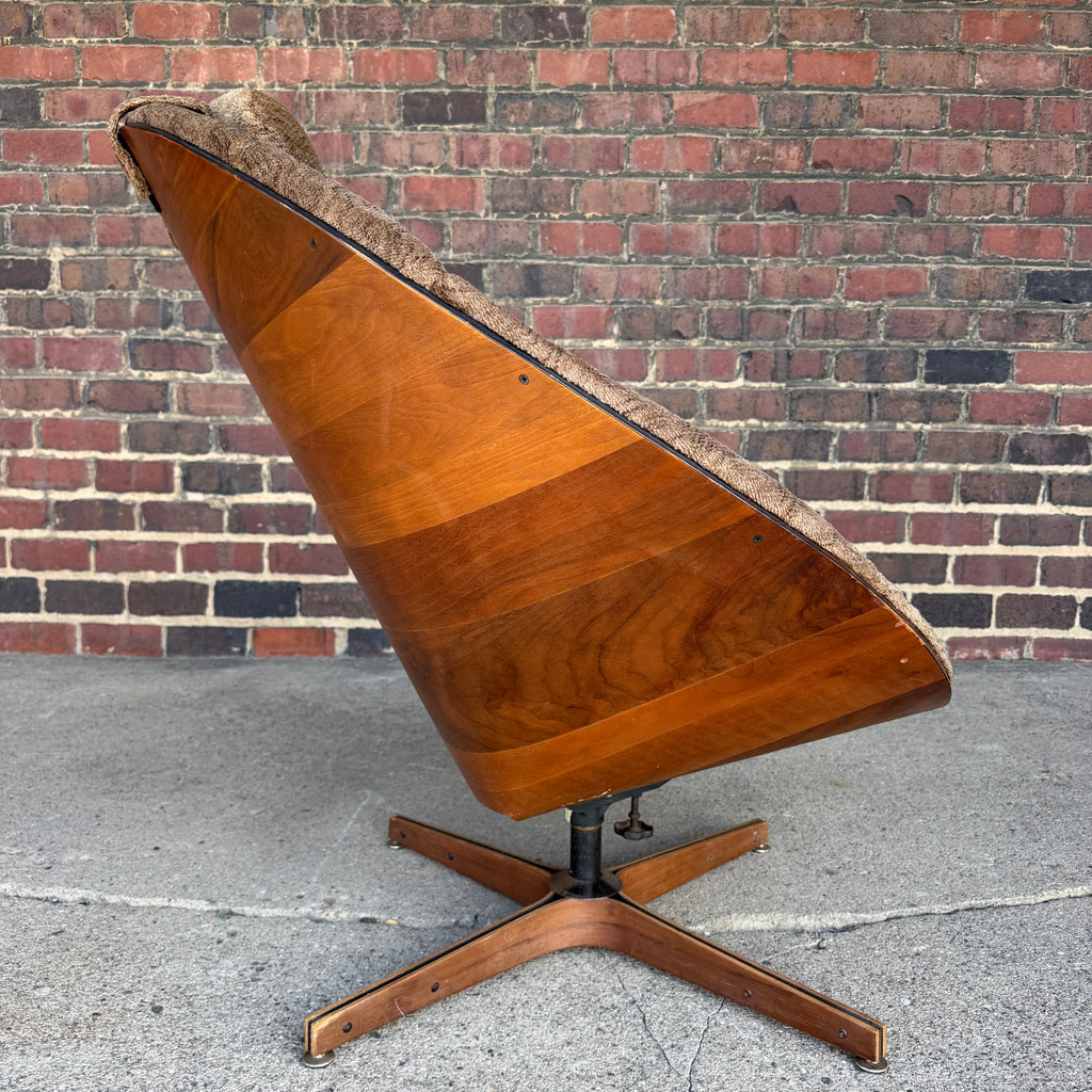 Large George Mulhauser Plycraft Mid-Century Modern Walnut "Cone" Swivel Lounge Chair