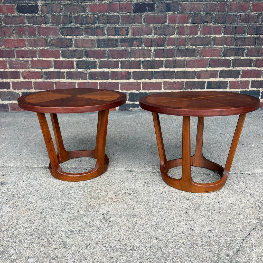 Pair of Lane Rhythm Round Walnut Side Tables Mid-Century Modern
