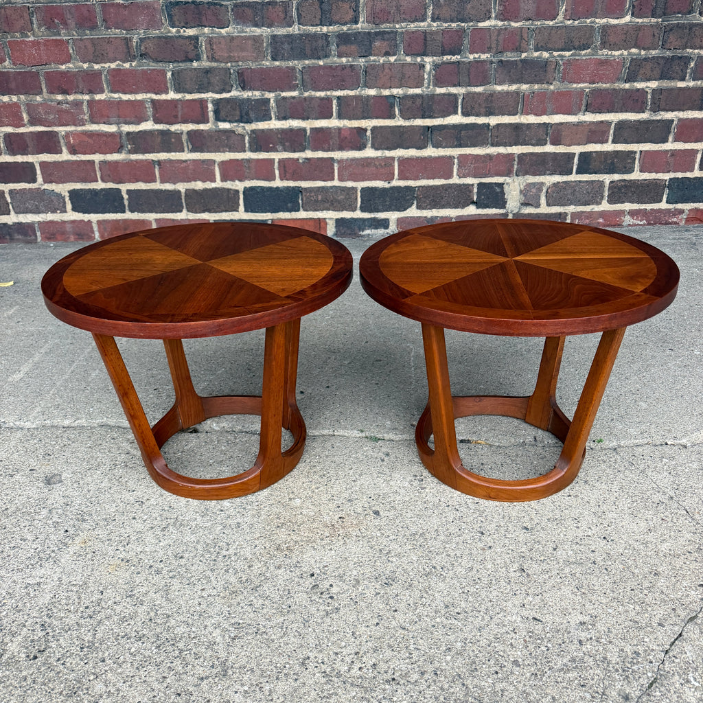 Pair of Lane Rhythm Round Walnut Side Tables Mid-Century Modern