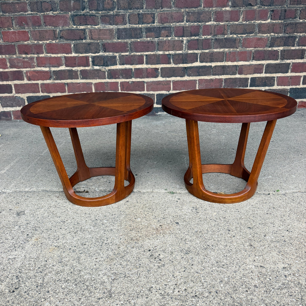Pair of Lane Rhythm Round Walnut Side Tables Mid-Century Modern