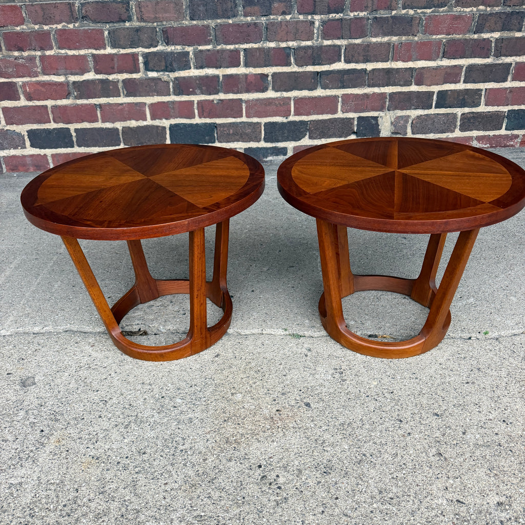 Pair of Lane Rhythm Round Walnut Side Tables Mid-Century Modern