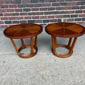 Pair of Lane Rhythm Round Walnut Side Tables Mid-Century Modern