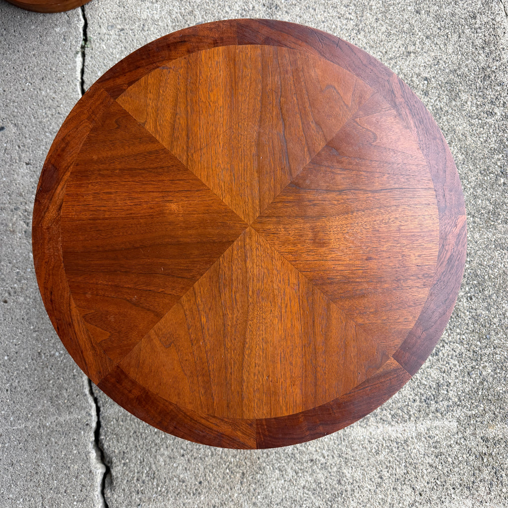 Pair of Lane Rhythm Round Walnut Side Tables Mid-Century Modern
