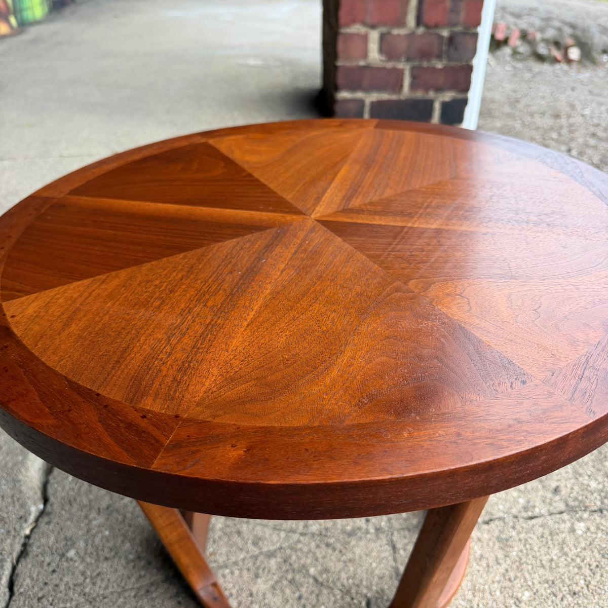 Pair of Lane Rhythm Round Walnut Side Tables Mid-Century Modern
