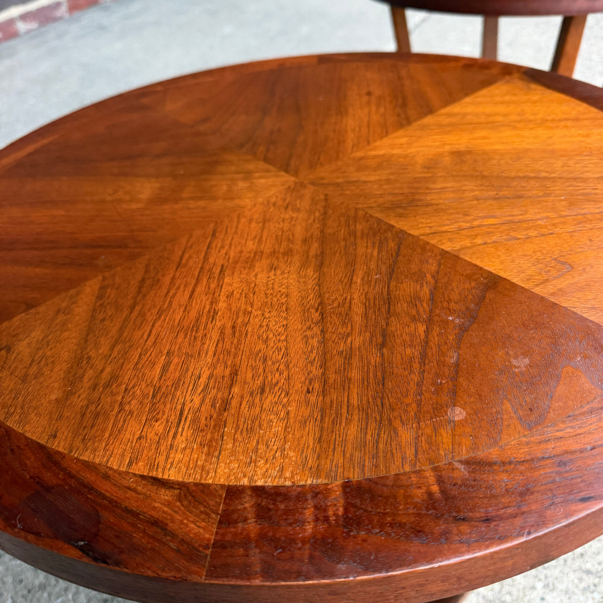 Pair of Lane Rhythm Round Walnut Side Tables Mid-Century Modern