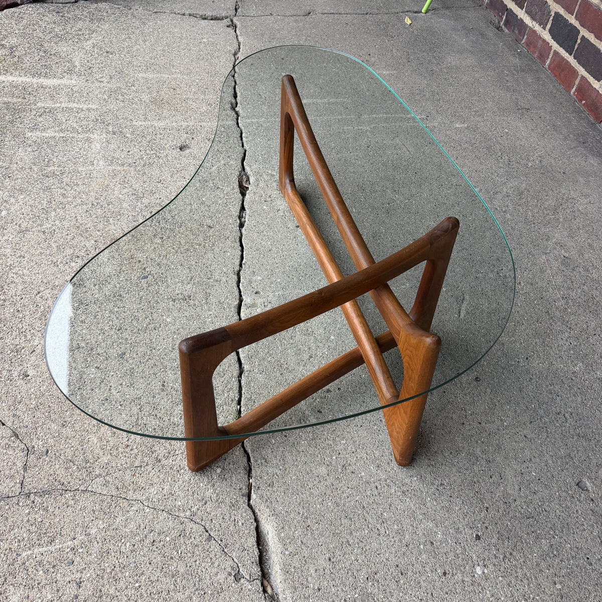 Adrian Pearsall for Craft Associates Curved Coffee Table Glass and Walnut