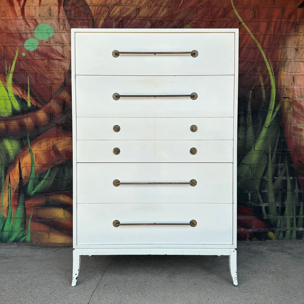 Tommi Parzinger for Parzinger Originals White Lacquer Tall Dresser With Brass Accents