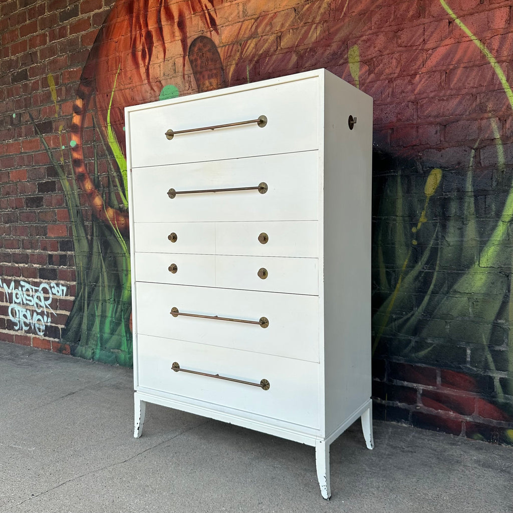 Tommi Parzinger for Parzinger Originals White Lacquer Tall Dresser With Brass Accents