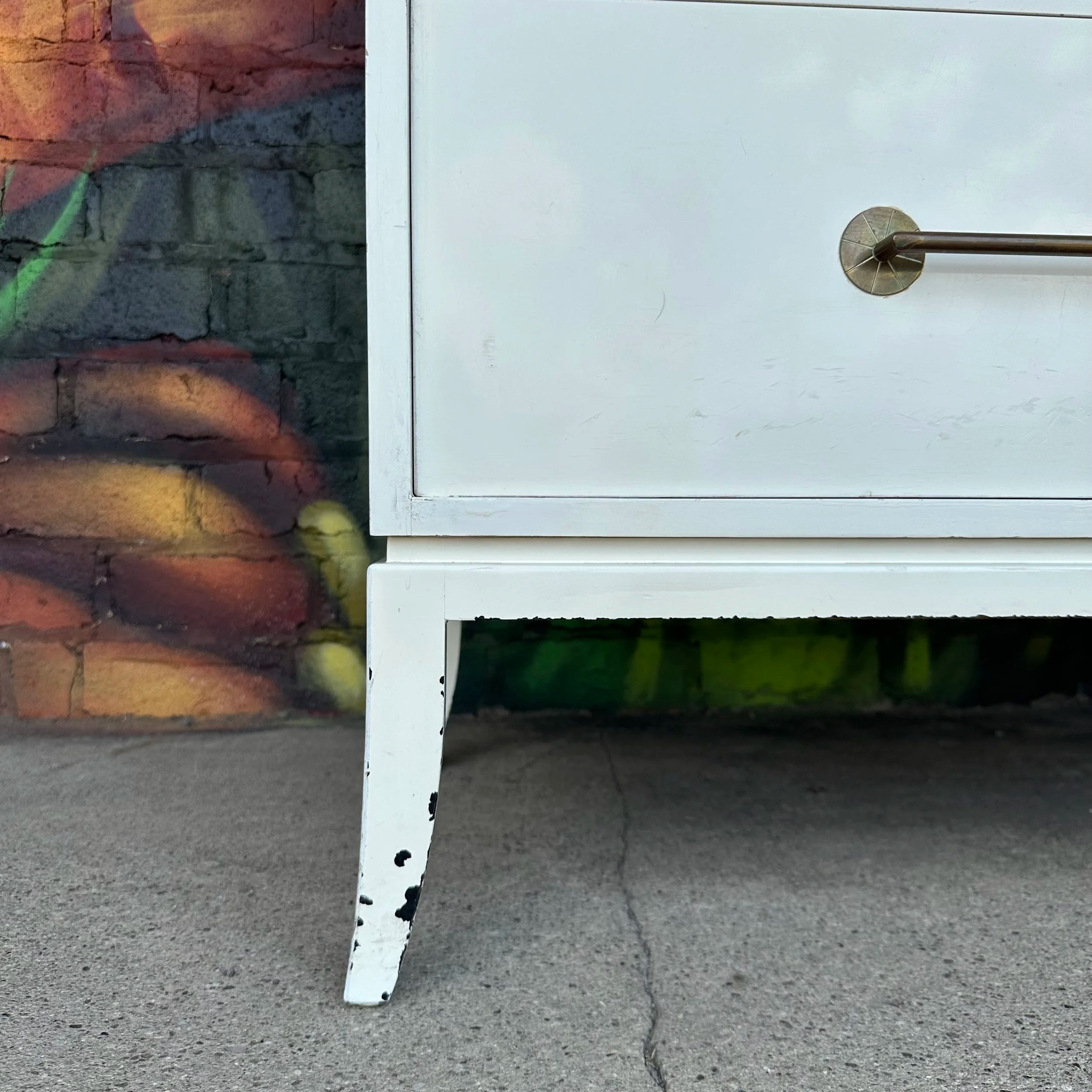 Tommi Parzinger for Parzinger Originals White Lacquer Tall Dresser With Brass Accents