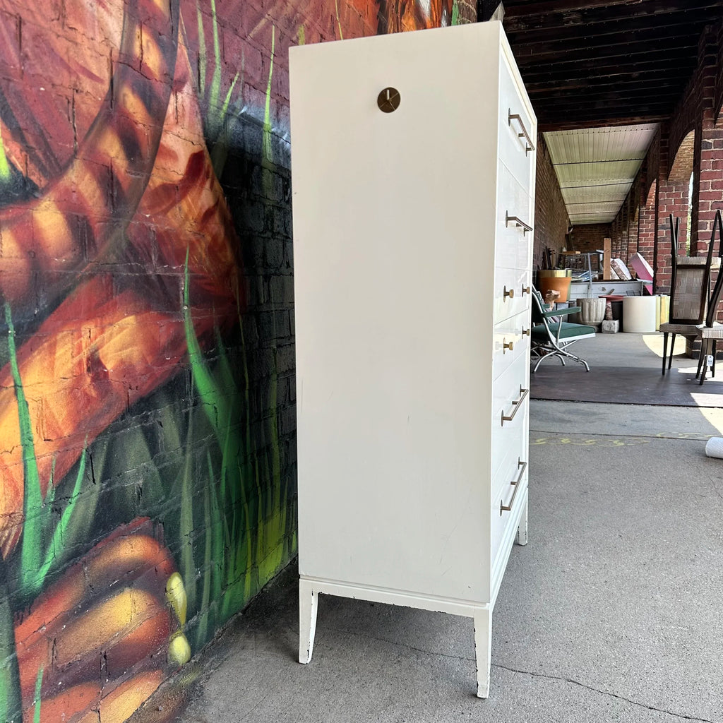 Tommi Parzinger for Parzinger Originals White Lacquer Tall Dresser With Brass Accents