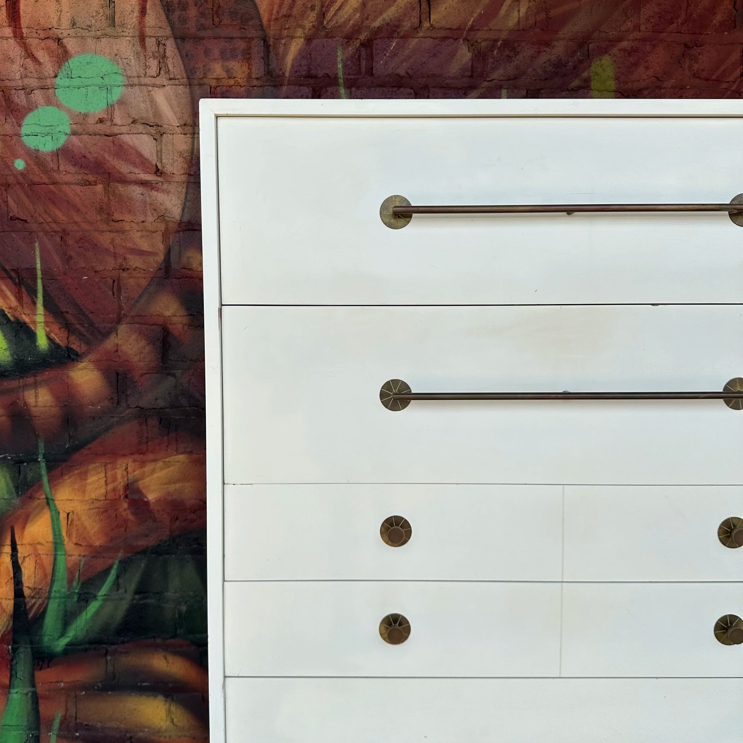 Tommi Parzinger for Parzinger Originals White Lacquer Tall Dresser With Brass Accents