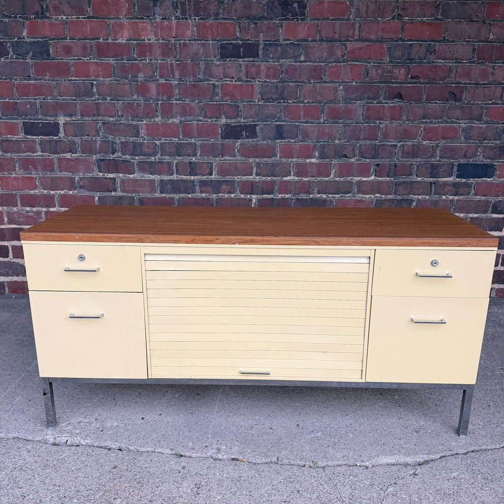 Steelcase Mid Century Modern 4 Drawer Tanker Credenza With a Center Tambour Door