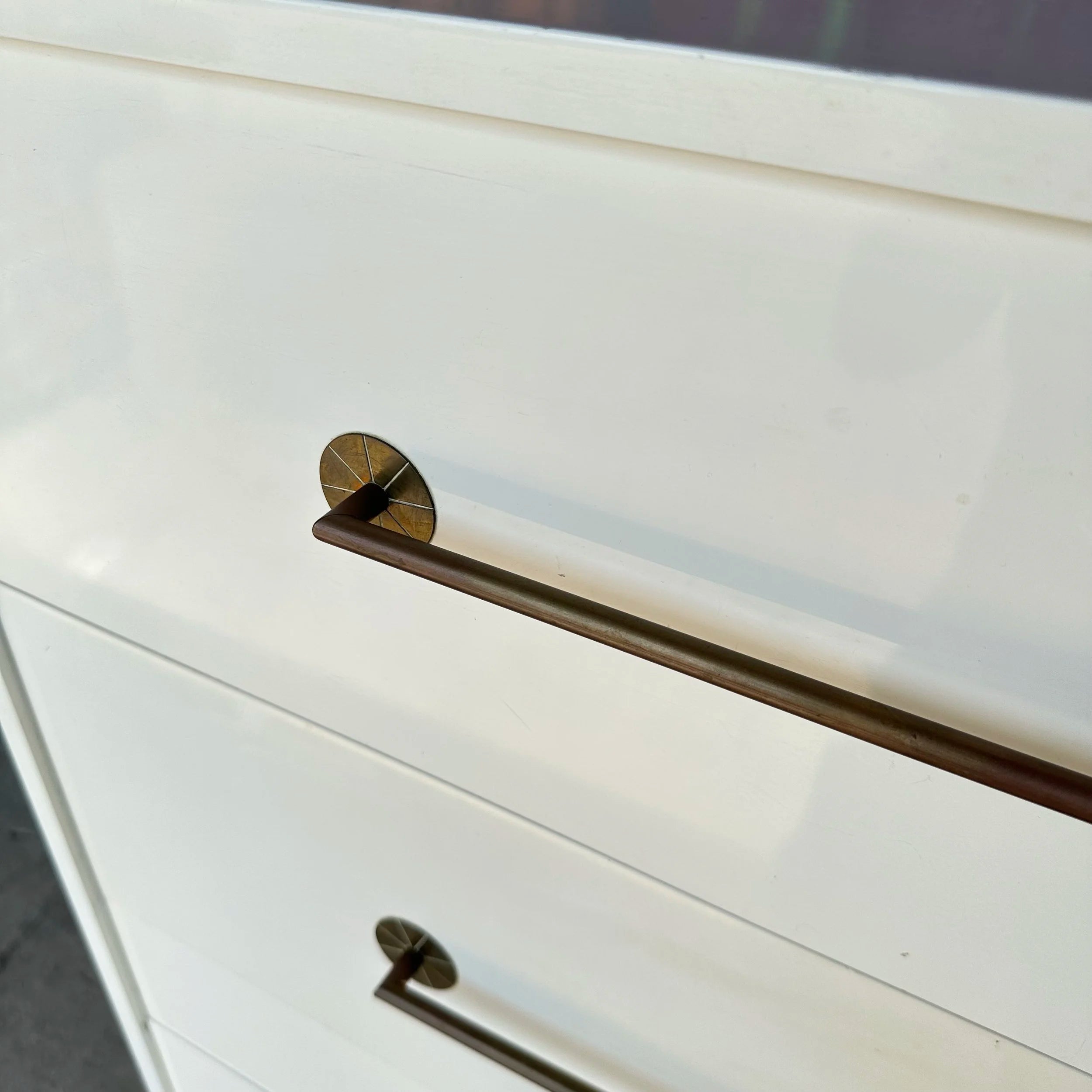 Tommi Parzinger for Parzinger Originals White Lacquer Tall Dresser With Brass Accents