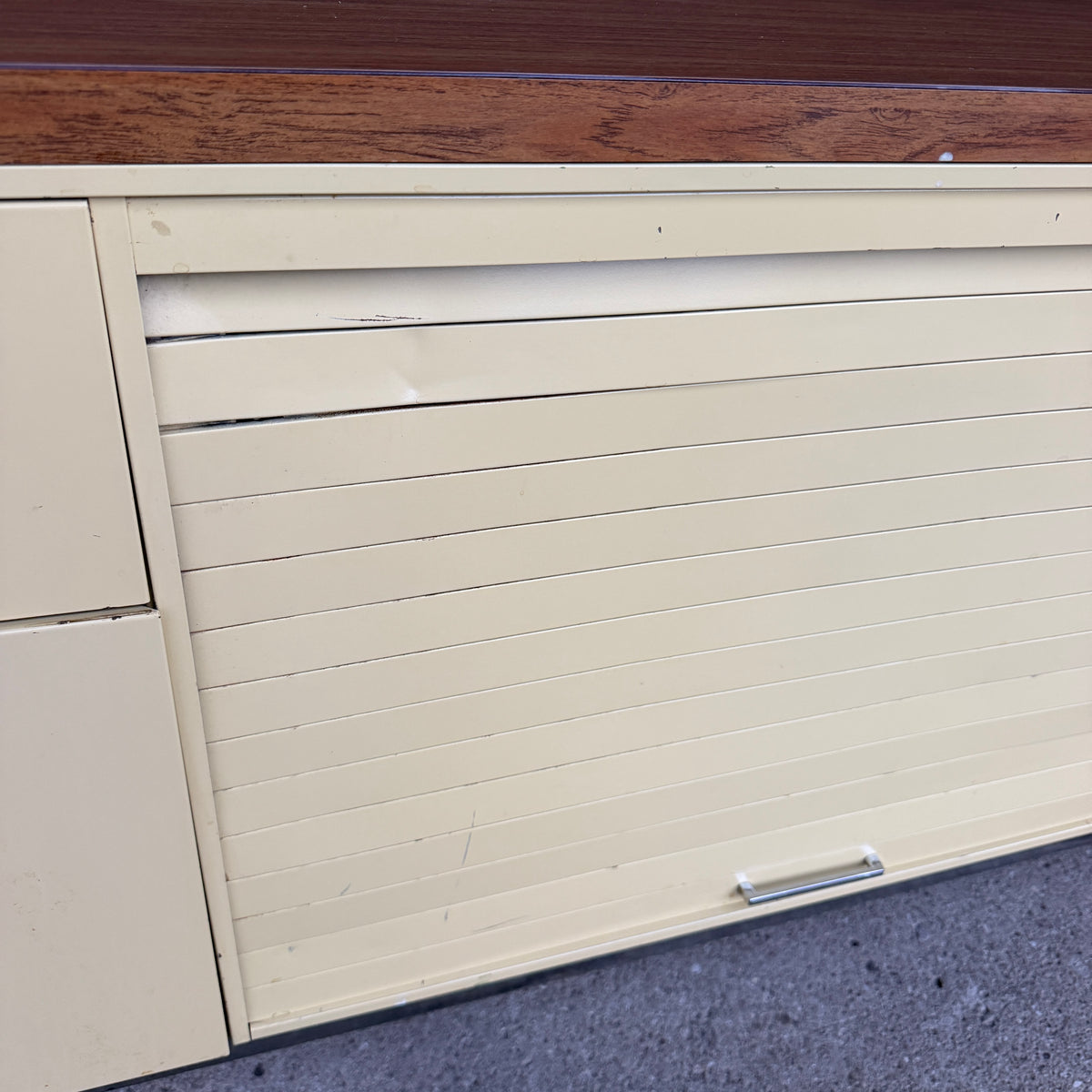Steelcase Mid Century Modern 4 Drawer Tanker Credenza With a Center Tambour Door