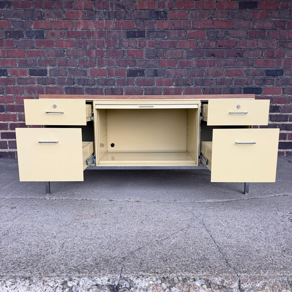 Steelcase Mid Century Modern 4 Drawer Tanker Credenza With a Center Tambour Door