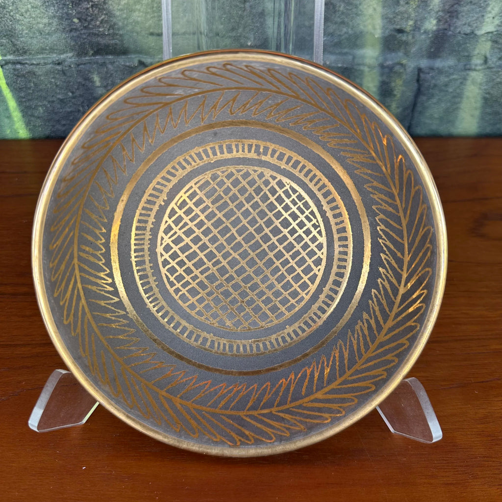 Waylande Gregory Art Deco Stone Gray and Gold Glazed Dish
